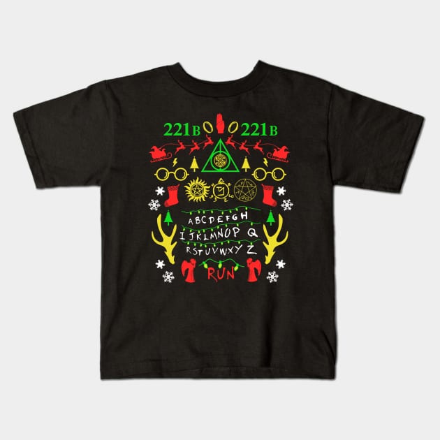 Multifandom Ugly Christmas Sweatshirt Kids T-Shirt by KsuAnn